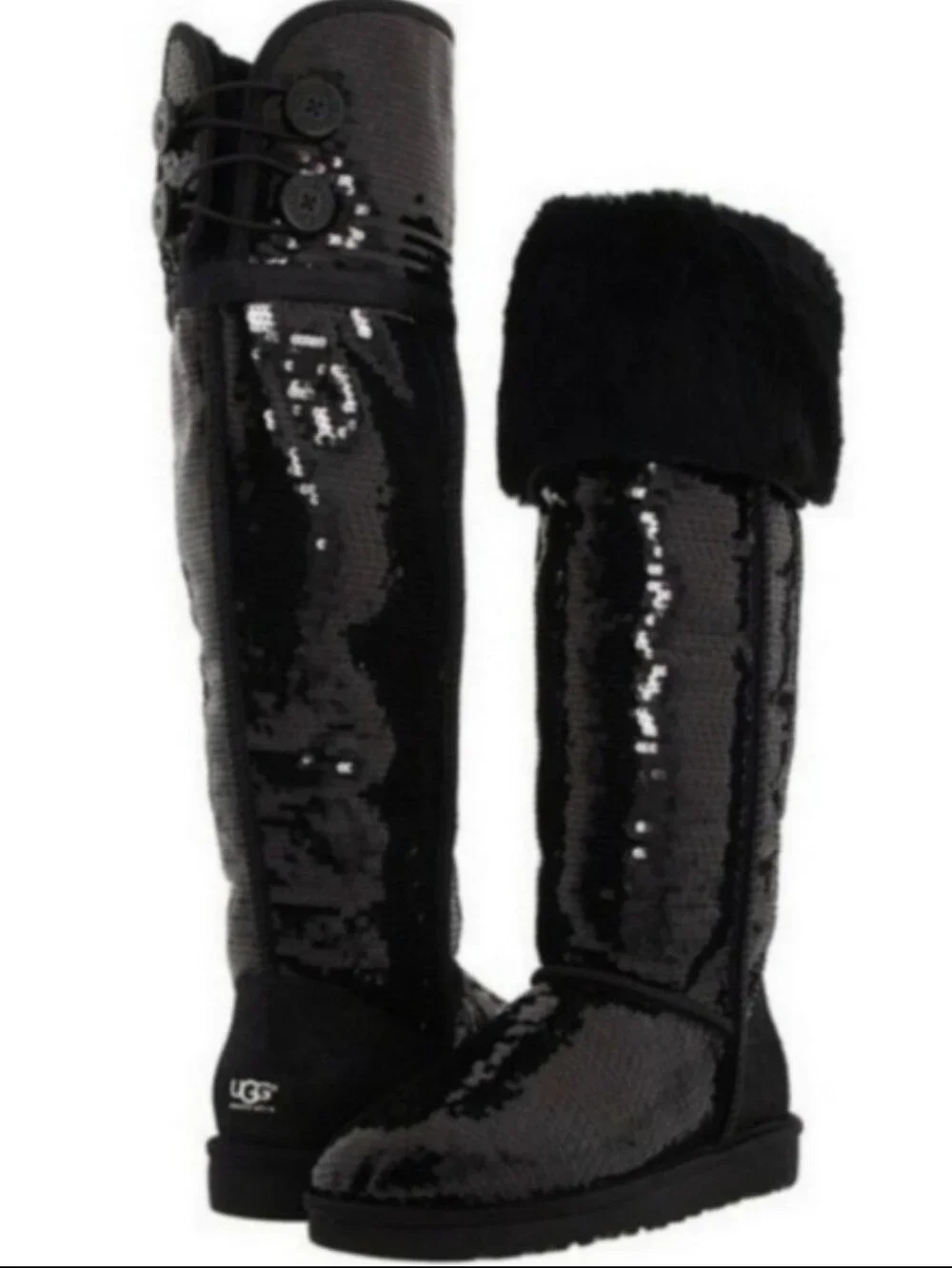 Ugg Over The Knee Bailey Button Sparkles Boot Sequins Shearling Sherpa Fur #814